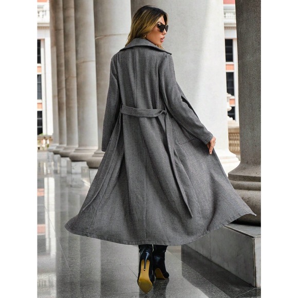 Flygo Women's Long Velvet Cardigan Jacket | Open Front Maxi Duster Blazer With Pockets, Rose Red - View #4